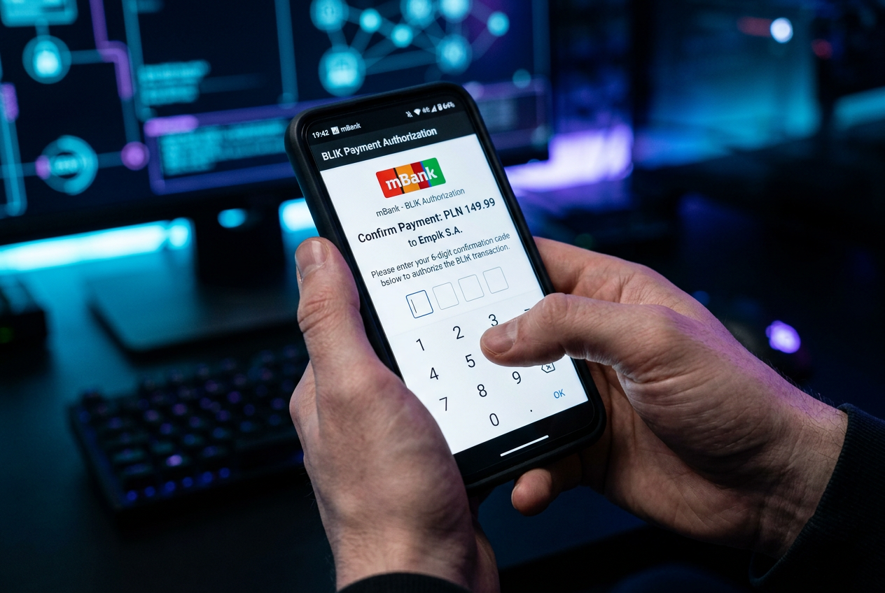 Dwuetapowa autoryzacja płatności BLIK w aplikacji bankowej na telefonie
